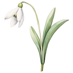watercolor snowdrop flower isolated on transparent background, Birth Month Flower January