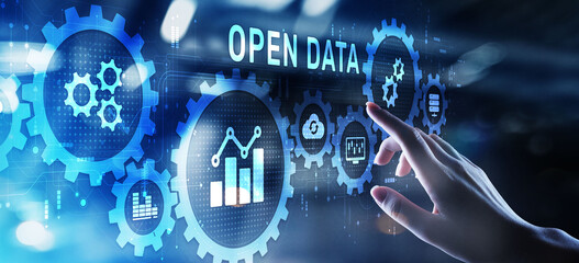 Open data technology concept on virtual screen.