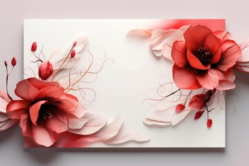 Artistic Red Flowers Paper Art on White Background