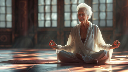 elderly woman doying yoga