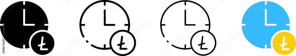 Poster ltc icon and clock. different styles,ltc inside clock icons. vector icons