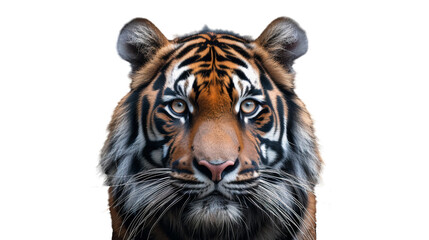 Close up face of a tiger isolated on white background