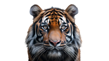 Close up face of a tiger isolated on white background