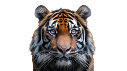 Foto auf Acrylglas Close up face of a tiger isolated on white background © The Stock Guy