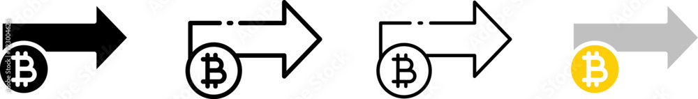 Poster bitcoin right arrow icon set. linear style. vector icons