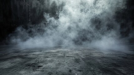 Add some haze or mist to a black concrete floor. - obrazy, fototapety, plakaty