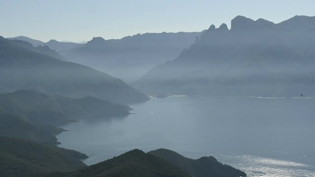 Coast of Corsica on a misty morning from mount Senino