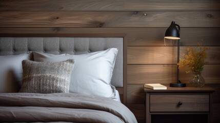 Fototapeta na wymiar Cozy Bedroom Interior with Warm Light