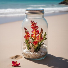 A Captivating Snapdragon Jar Amidst Beach Serenity AI GENERATED
