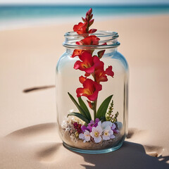 A Captivating Snapdragon Jar Amidst Beach Serenity AI GENERATED