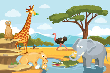African animals in the nature. Animals of African landscape. African animals in savannah. The fauna of Africa, animals living in Africa.