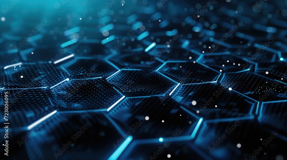 Poster abstract blue background with hexagonal patterns showcasing technology.
