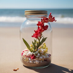 A Captivating Snapdragon Jar Amidst Beach Serenity AI GENERATED