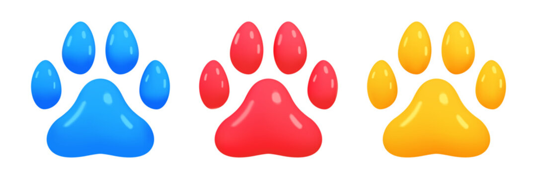 3d render of a dog paw print. Cute animal footprint, puppy or bear track icon on white background. Pet step shape for veterinary or grooming design