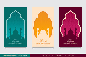 Set of social media stories ramadan template