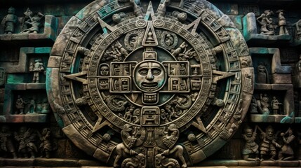 Mayan calendar colorful background. Neural network AI generated art