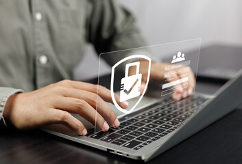 Cyber security concept, User enters password to login to privacy and protect personal data, Secure...