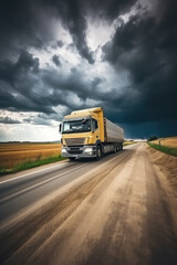 As it navigates the twists and turns of the road, this truck carries the weight of global trade on its sturdy shoulders