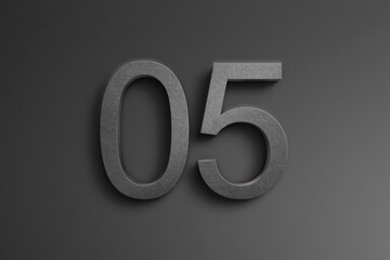 3D black stone logo design of number 05 on dark gradient color. 