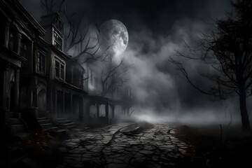 a dark, spooky atmosphere with a 3D magic effect using black ground fog, mist, and steam overlay on a transparent background