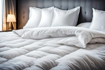 White duvet on a bed, ready for winter or domestic use in a hotel or home setting