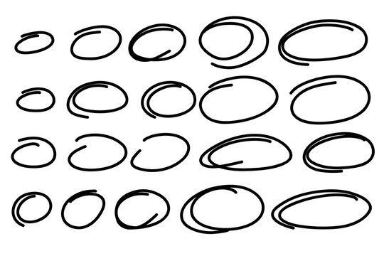 Oval frames line set. Highlight Hand drawn scribble circle sketch set. Doodle ovals and ellipses line template. Vector illustration oval isolated on white background.