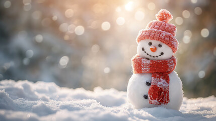 Snowman Wearing Red Hat and Scarf