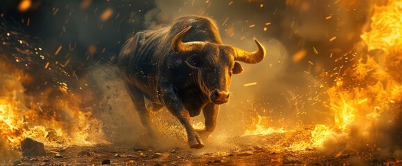 Golden strong bull animal for financial trading investment symbol. AI generated image - obrazy, fototapety, plakaty