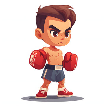 Boxer training in a gym, preparing for a fight isolated on white background, cartoon style, png
