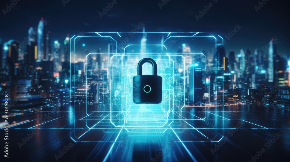 Poster cyber ​​security and data protection, protect business and financial transaction data from cyber att