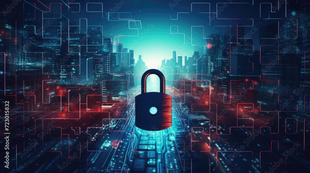 Poster cyber ​​security and data protection, protect business and financial transaction data from cyber att