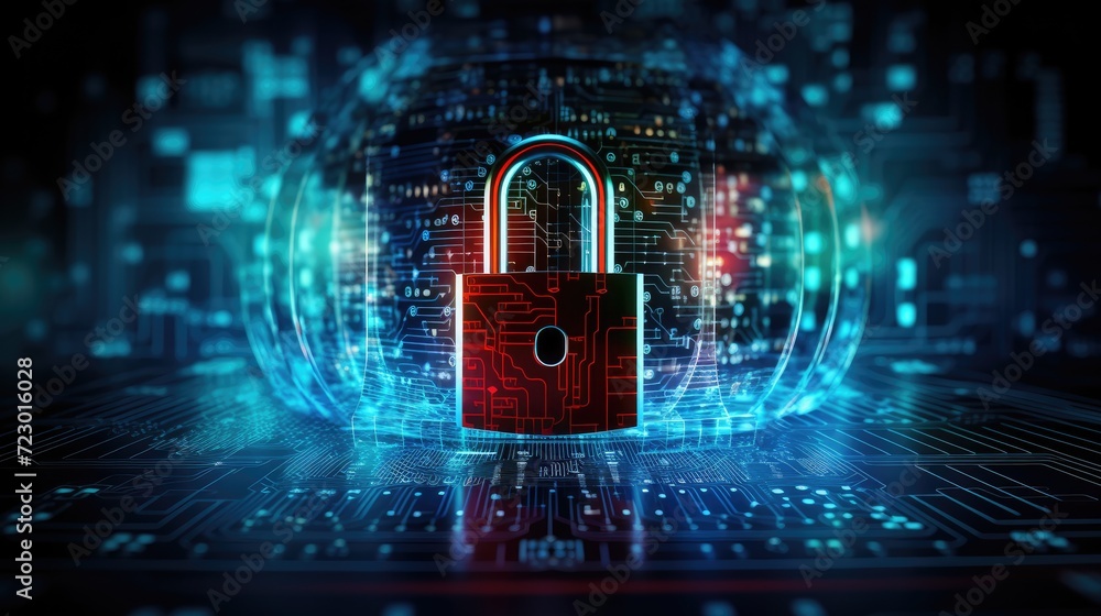 Poster cyber ​​security and data protection, protect business and financial transaction data from cyber att