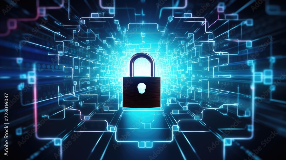 Poster cyber ​​security and data protection, protect business and financial transaction data from cyber att