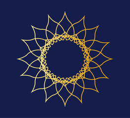 Arabic frame for Ramadan. Golden circle border frame vector illustartion isolated on blue background.