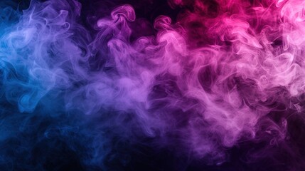 Fototapeta na wymiar Vape smoke in shades of blue, pink, and purple over a solitary black backdrop.