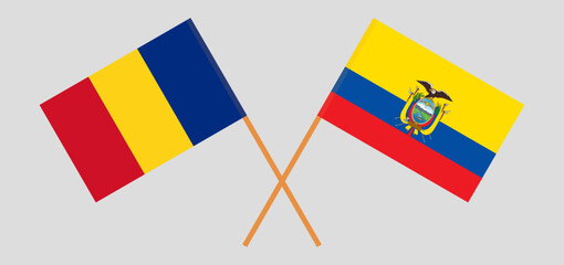 Crossed flags of Romania and Ecuador. Official colors. Correct proportion