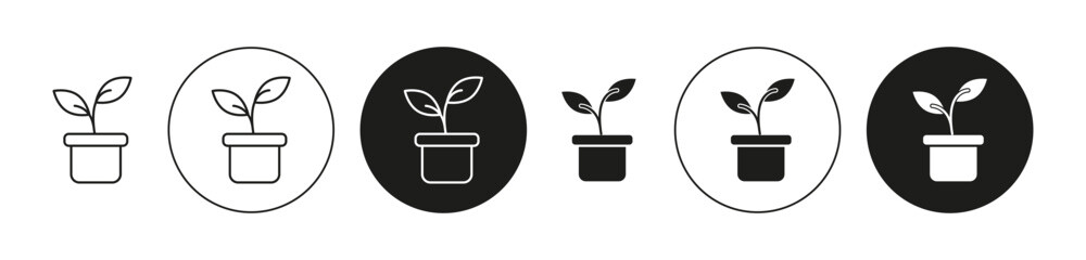 Plant Pot flat line icon collection. Plant Pot set in black and white color vector