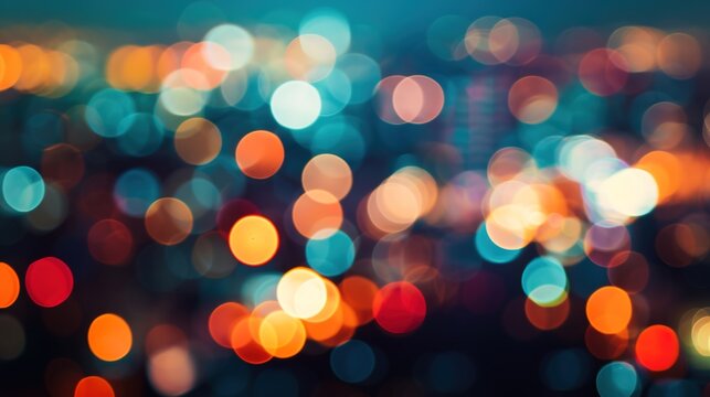 Defocused background with blurred bokeh of city lights.