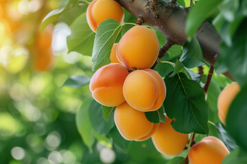Apricot tree with ripe fruits close up