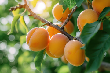 ripe apricots on a tree close up