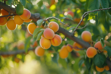 organic ripe apricots on a tree close up