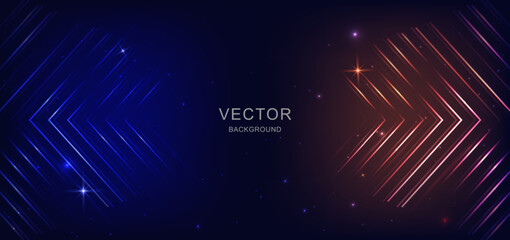 Abstract technology glowing blue and orange triangle and light effect on dark background. Futuristic speed motion. - obrazy, fototapety, plakaty