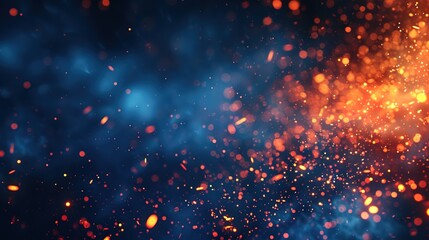 A blue abstract background featuring soaring fire particles.