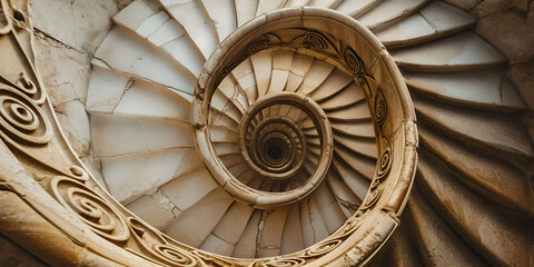 Spiral marble staircase in the tower - top view of the Fibonacci spiral.