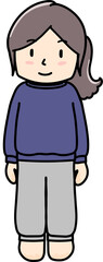 スウェット上下を着た女の子のイラスト　