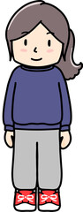 スウェット上下にスニーカーを履いた女の子のイラスト　