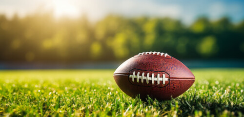 American football Ball green field in American football stadium