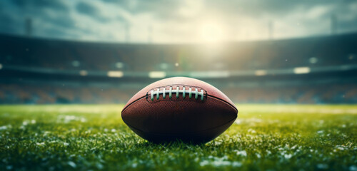 American football Ball green field in American football stadium