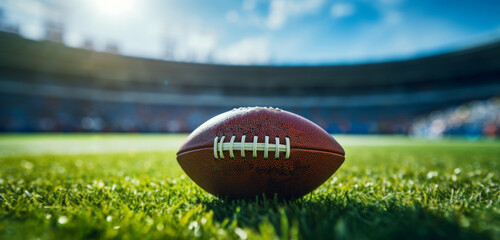 American football Ball green field in American football stadium