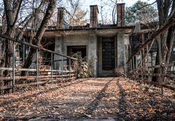 abandoned building in Chernobyl contaminated area in autumn